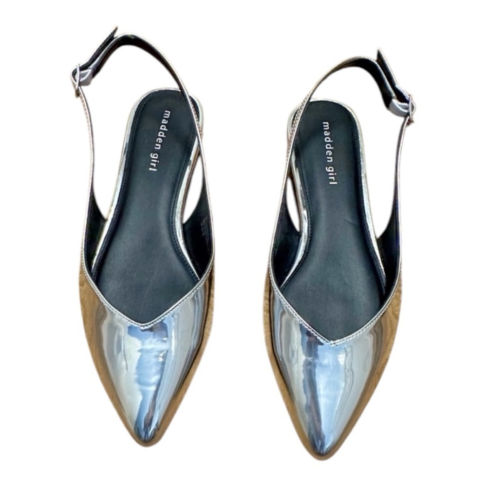 Madden girl flat silver sling back sandals